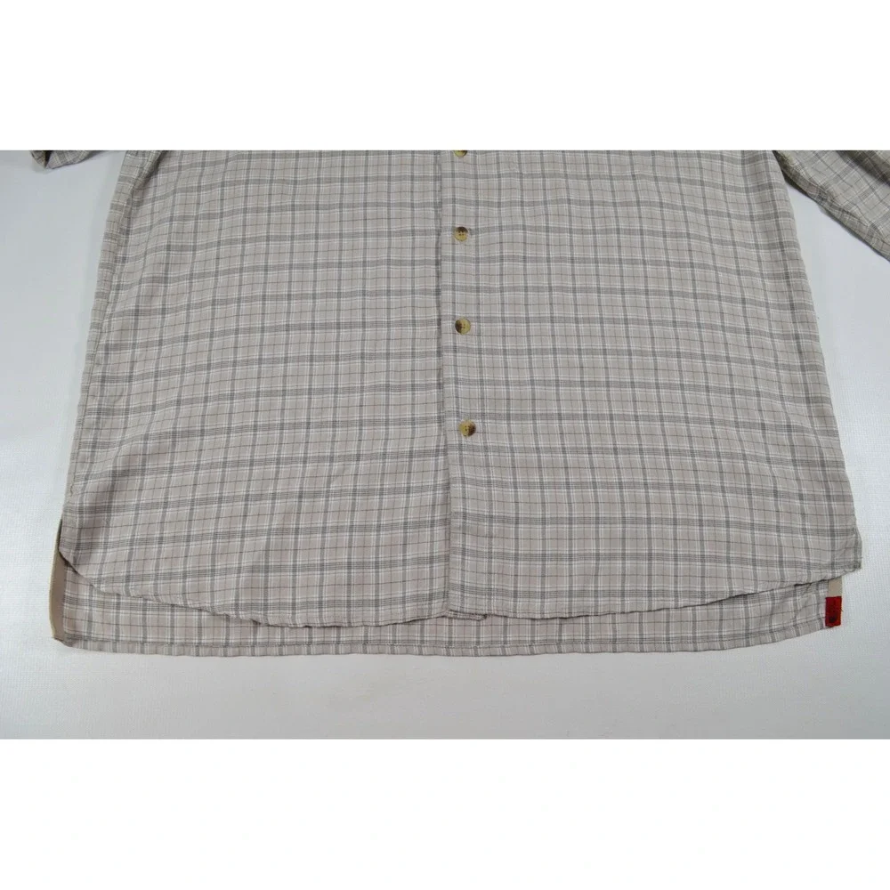 The North Face Long Sleeve Button Up Shirt Men's Size XL Beige Black Plaid‎ Nice